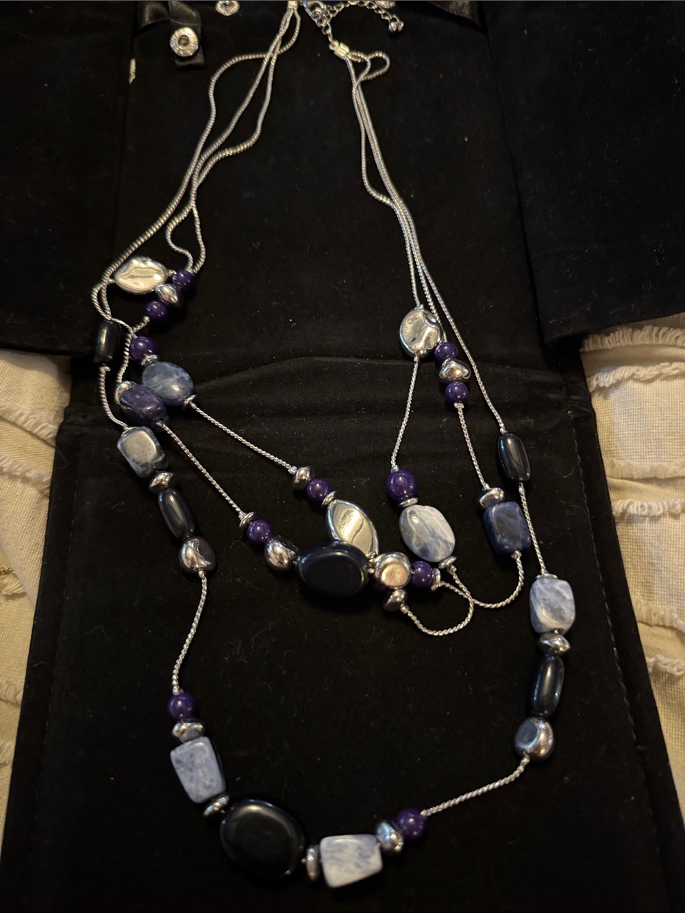 Vintage Multi-Strand Blue & Purple Beaded Necklace